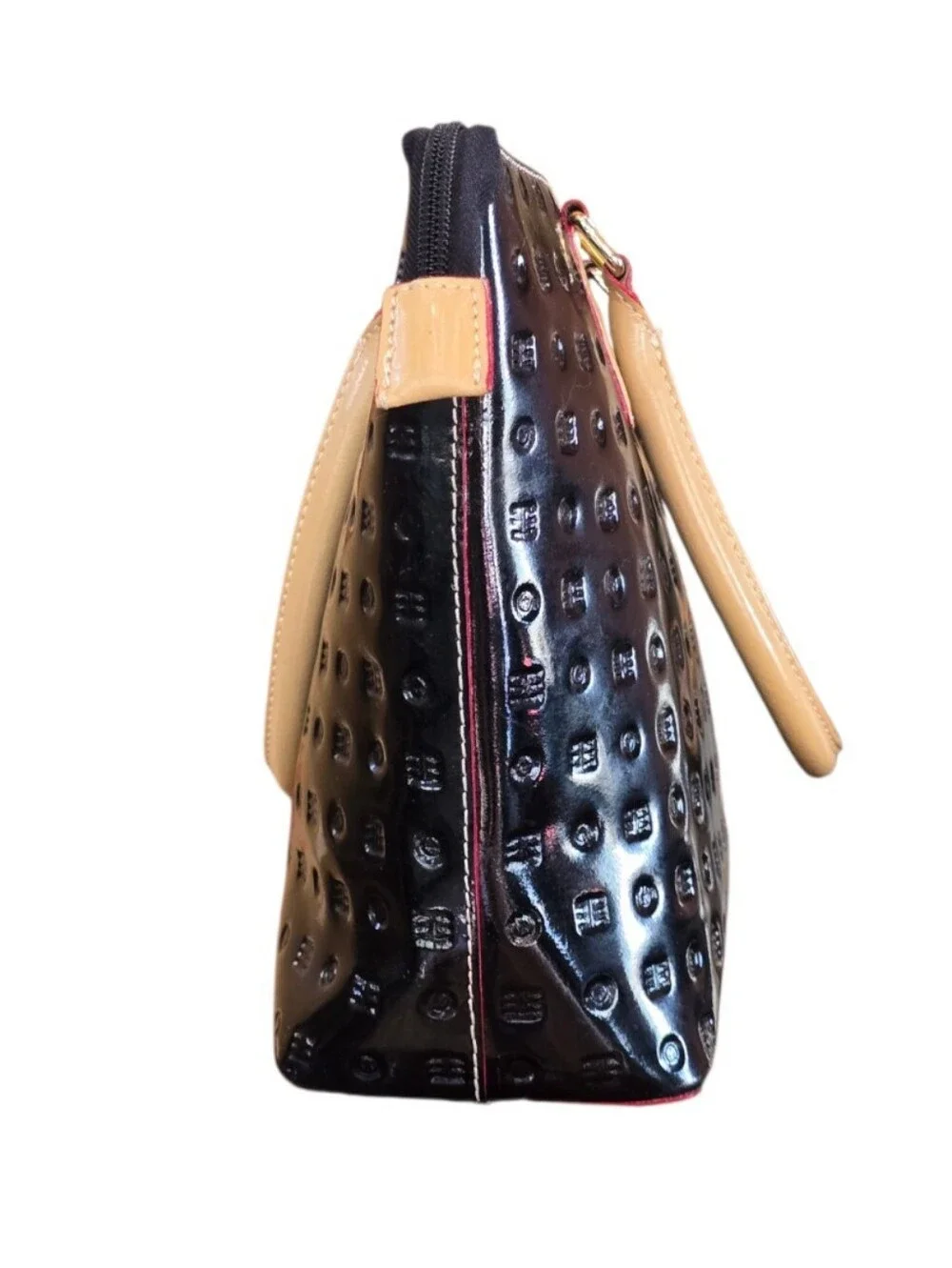Arcadia Monogram Italian Leather Black Patent Satchel